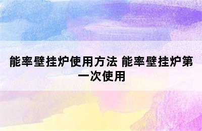 能率壁挂炉使用方法 能率壁挂炉第一次使用